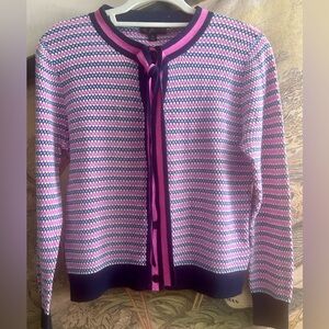 J. Crew Pink and Navy Striped Tie-Front Knit Cardigan